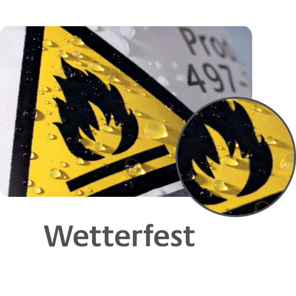 Wetterwarnung, Gefahrzeichen, Gaswarnzeichen, Warnschild, Feuergefahr, Warnzeichen, Warnung, Wetterfest, Gelb, Logo