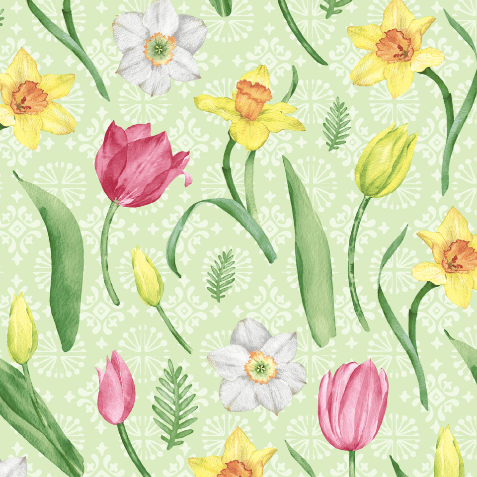 Blumenmuster, Tulpe, Narzisse, Pflanzen, Musterstoff