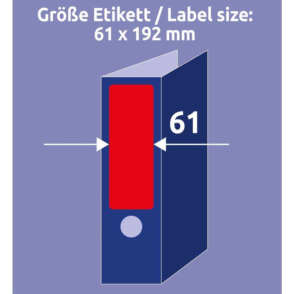 Box, Binder, Folder, Roter Aufkleber, Etikettengröße 61x192 mm