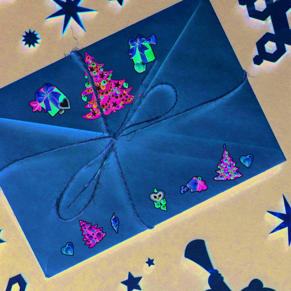 ueberraschungskarte, weihnachtskarte, geschenkbox, sticker, tannenzweige