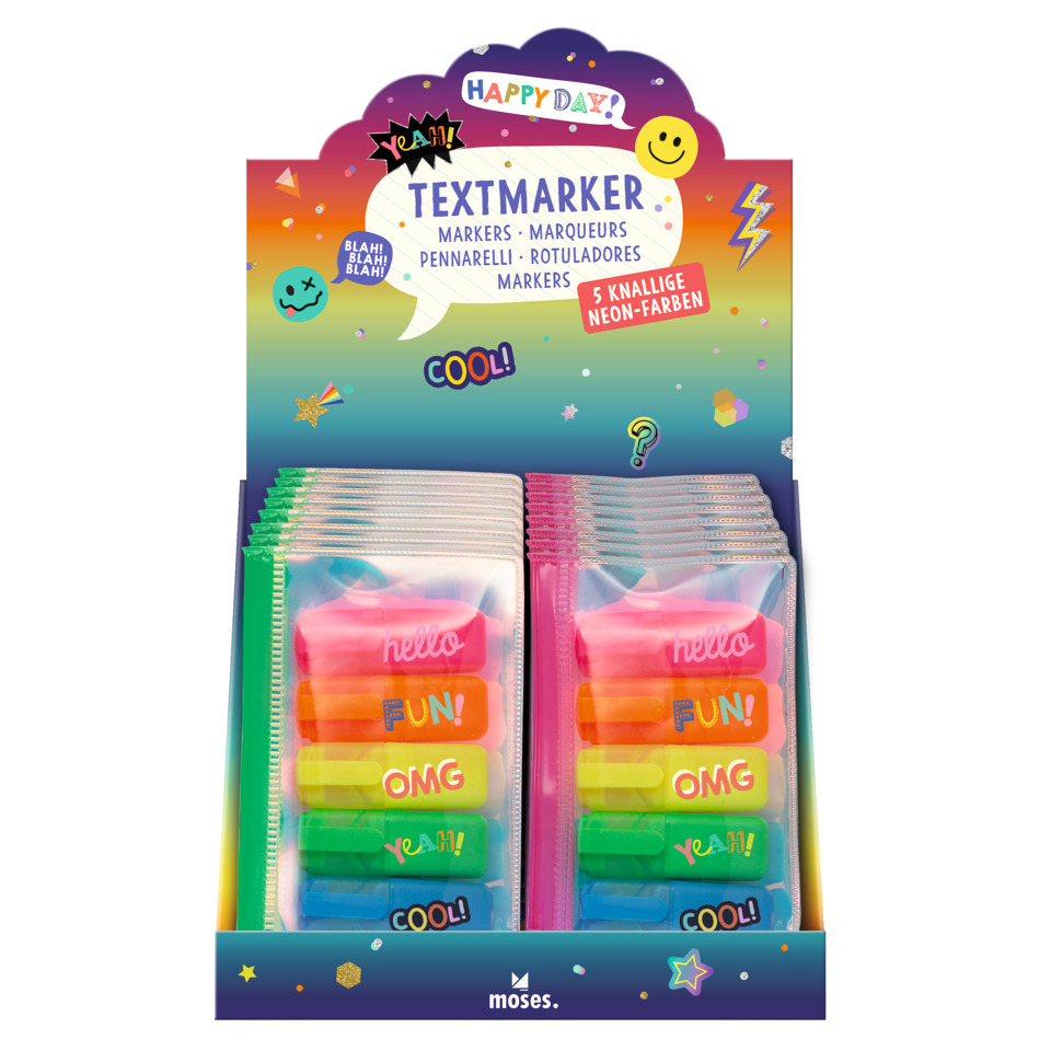 Textmarker, Marker-Set, Neonfarben, Sticker-Set, Kugelschreiber?