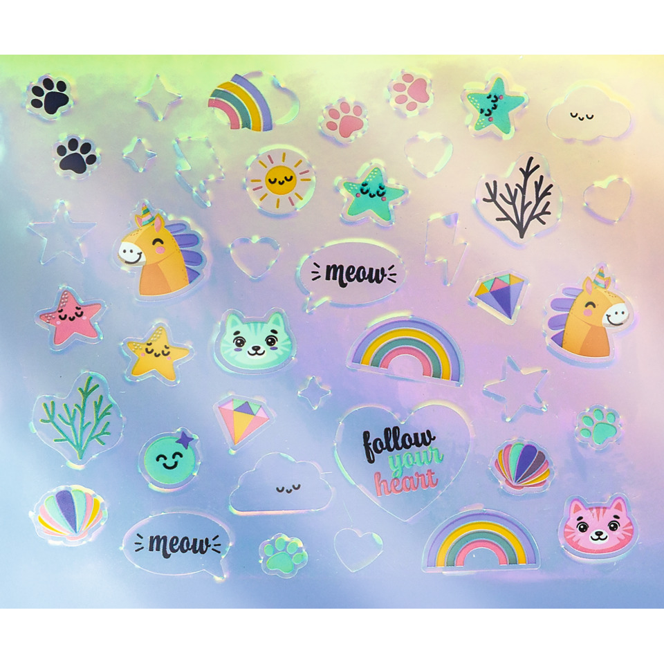 Stickerblatt, Pastellaufkleber, Einhorn, Regenbogen, Wolke