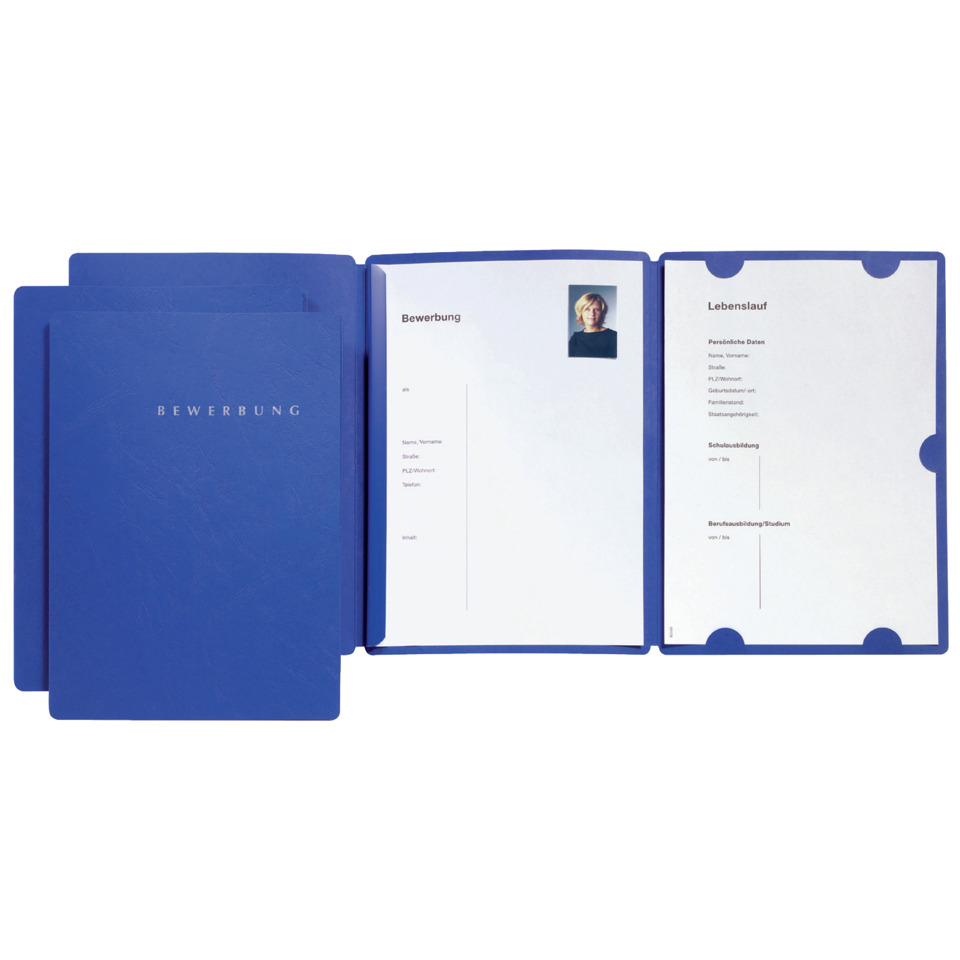 Bewerbung, Visitenkarten, Ordner, A4-Format, Blaues Cover