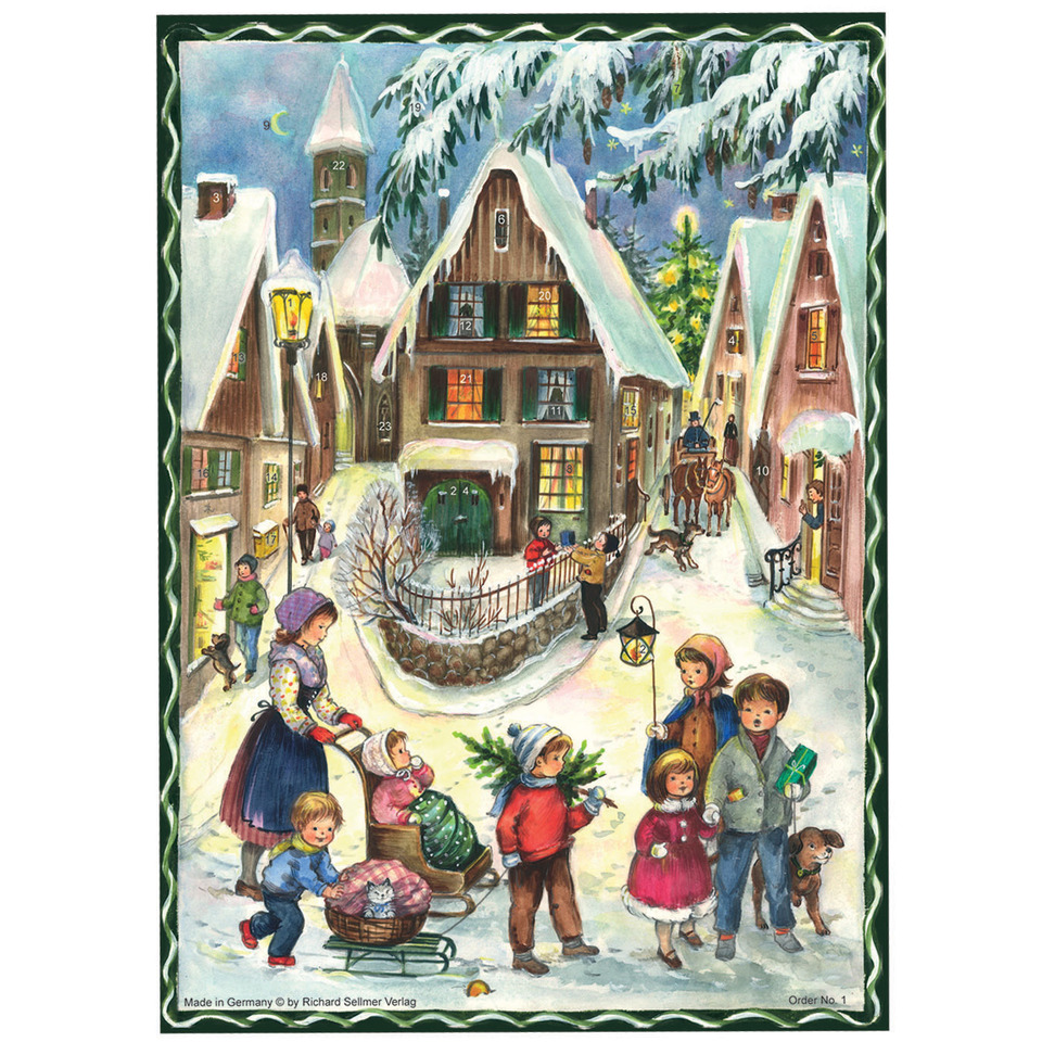 Adventskalender, Schneedorf, Winterlandschaft, Kinder, Laterne