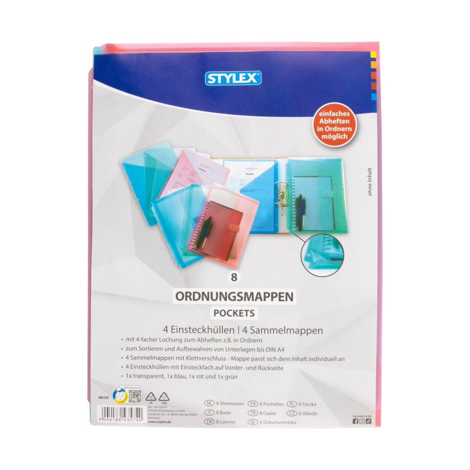 Ordnungsmappen, Pockets, 4 Einsteckhüllen, Sammelmappen, DIN A4 Organizer