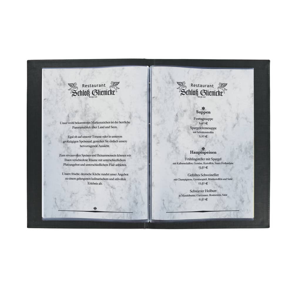menue, restaurant, schloss, speisekarte, doppelseite