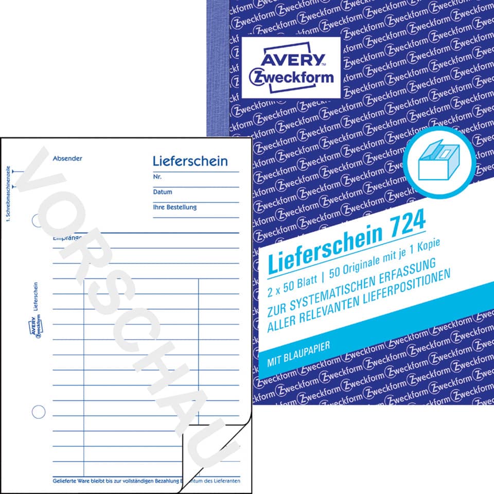 Lieferschein, Bleitpapier, Kassenbeleg, Bogenformat, Blau-weiß