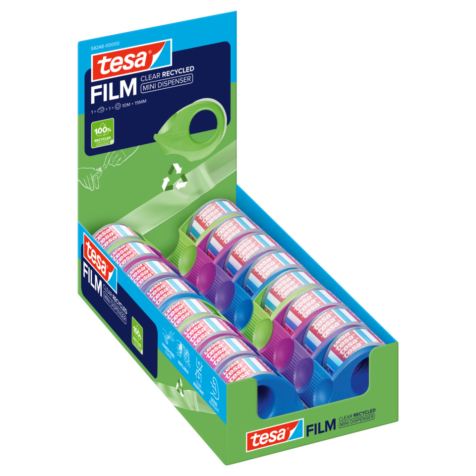 mini dispenser, film wrap, recycled, tape rolls, colorful