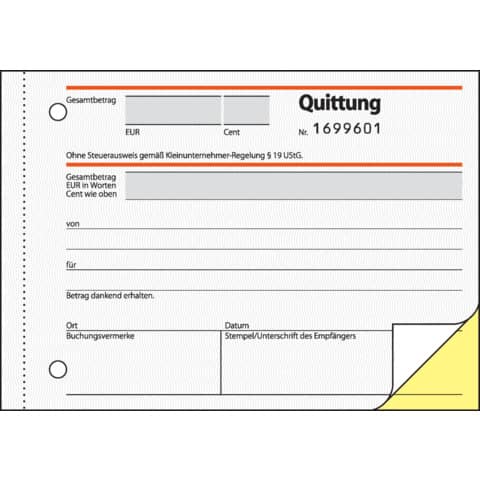 Quittung für Kleinunternehmer ohne MwSt.-Ausweis, A6, 2x30 Blatt SIGEL SD120