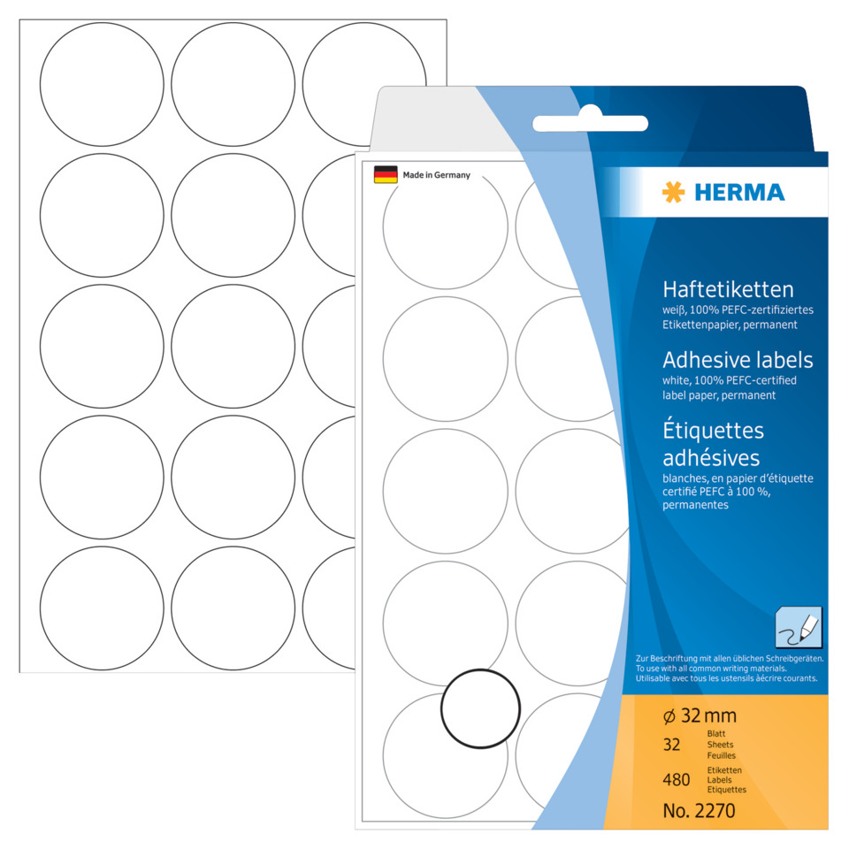 Aufkleber, Etikettenpapier, Kreisaufkleber, Ø32 mm, PEFC-zertifiziert