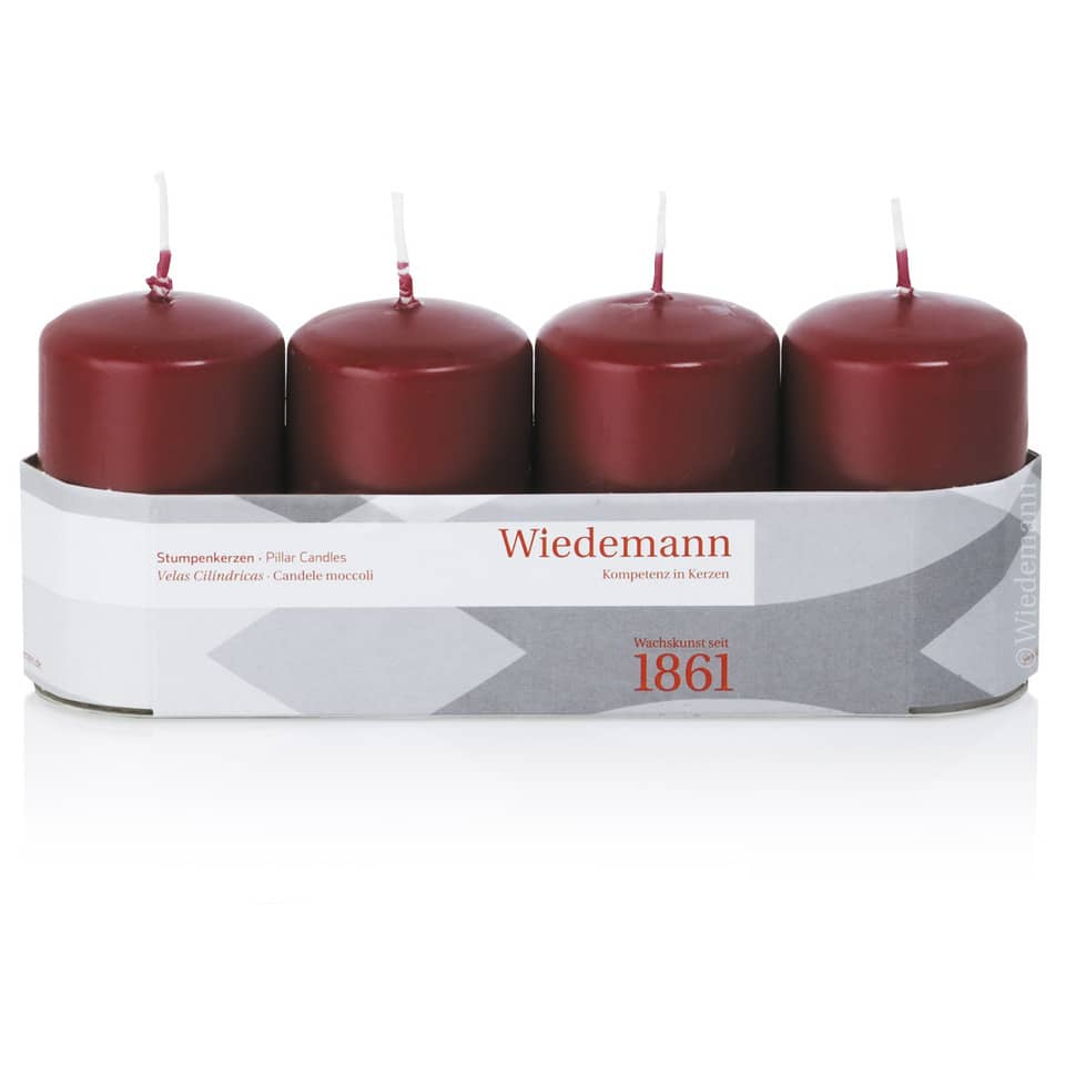 Kerzen, Stumpenkerzen, Dunkelrot, 4er Pack, Wachsprodukte