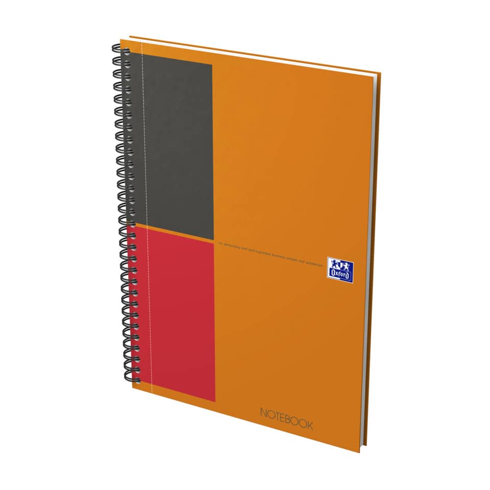 Spiralnotizbuch, Notizblock, Kunstlederoptik, Orangene Farbblock, Urbane Design
