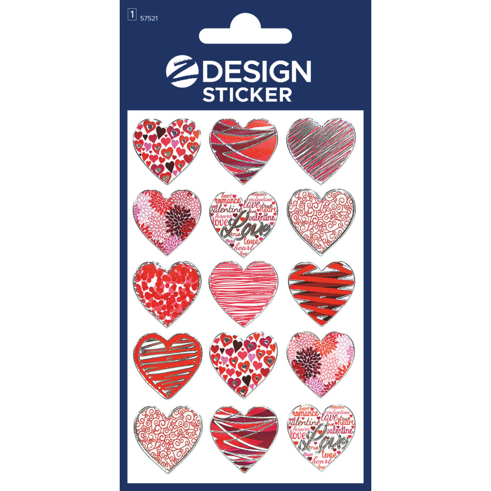 Herz-Aufkleber, Herzen Muster, Valentinstag, Herz-Designs, Sticker-Pack