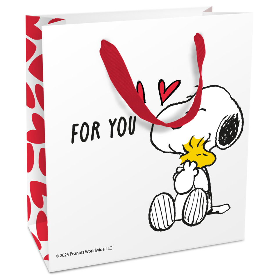 Geschenktüte, Snoopy, Peanuts, weiße Tüte, rotes Band