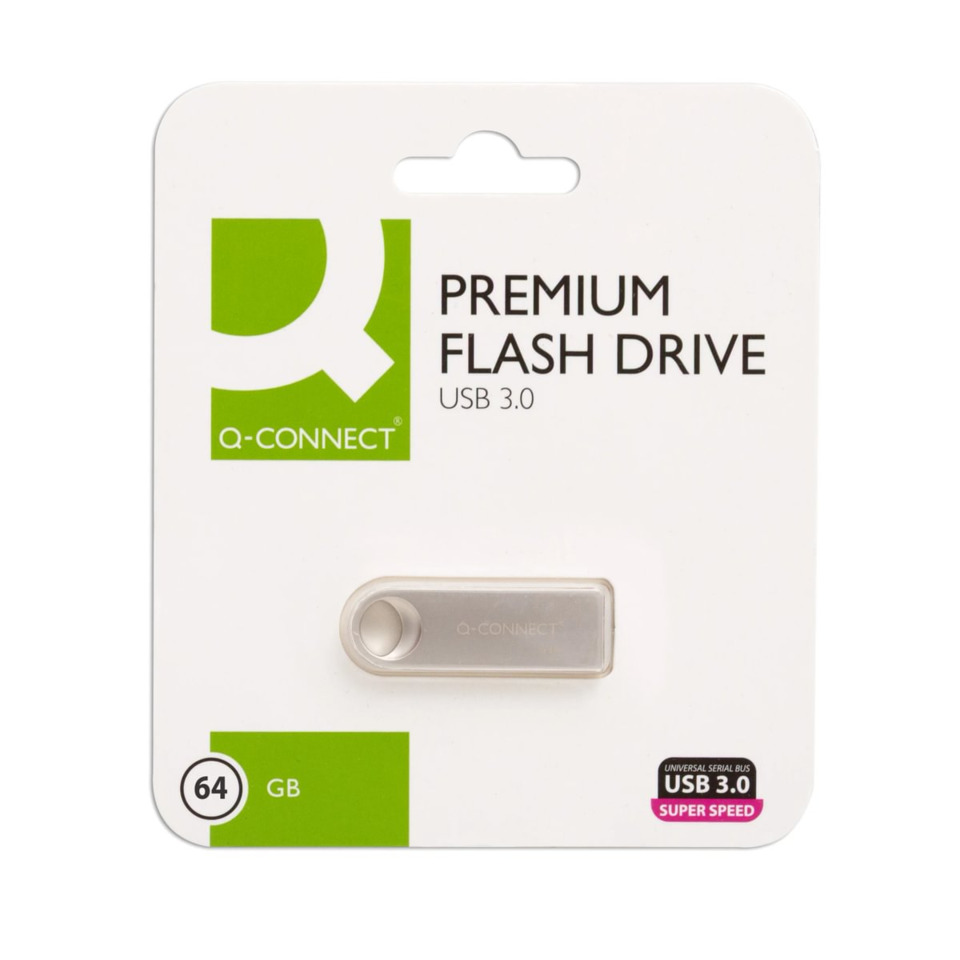 USB-Flashdrive, 64GB, Q-Connect, USB 3.0, metallisch-weiß