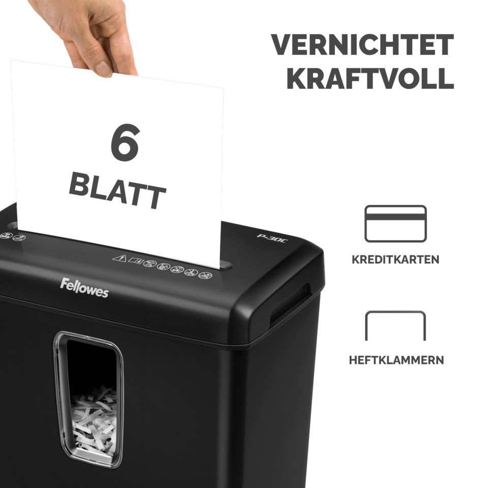Aktenvernichter, Papierschredder, 6 Blätter, Stapelpapier, Kreditkartenfächer