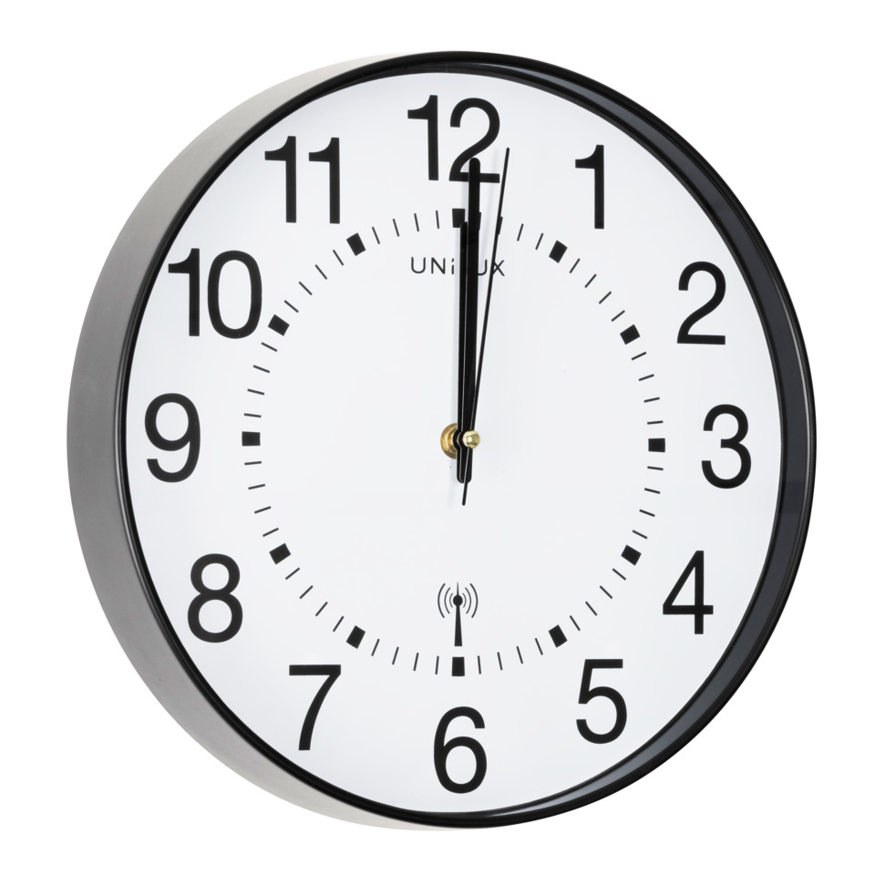 Wanduhr, Schwarzer Zeiger, Graue Rand, Große Ziffern, Quarzwerk