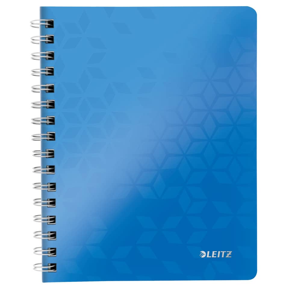 Notizbuch, Spiralheft, blauer Einband, Gittermuster, Leitz Logo