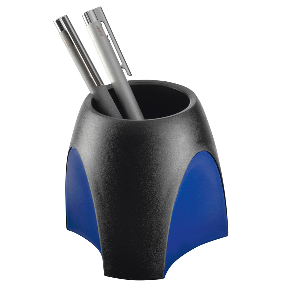 Penhalter, Schreibtisch-Accessoire, blaue Akzente, Metallstifte, Schreibwaren