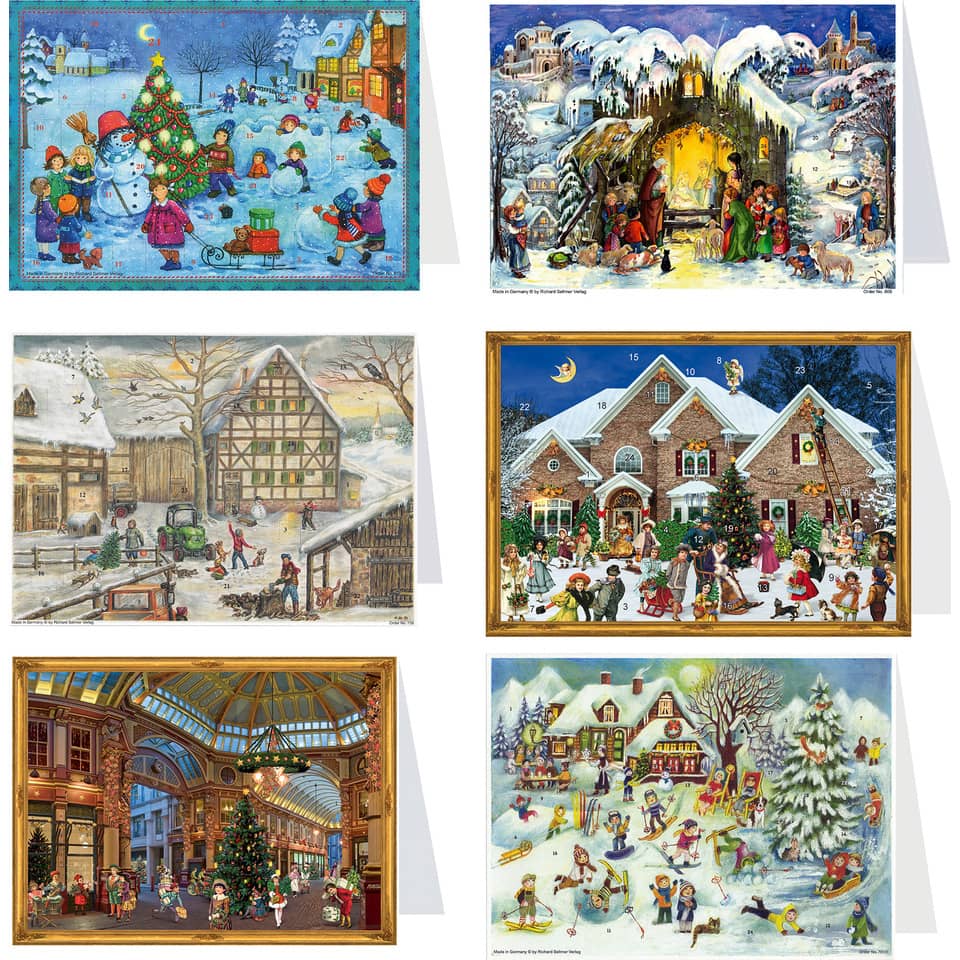 Weihnachtskunst, Winterlandschaft, Adventskalender, Vintage Szene, Schneelandschaft