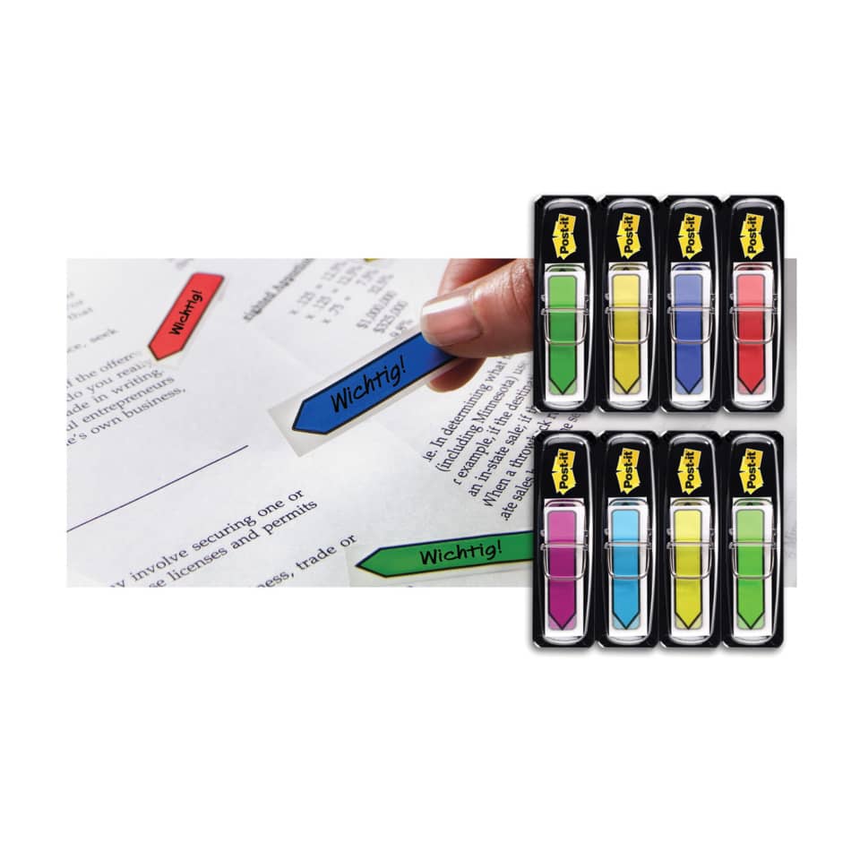 Kunststoff-Blockmarker, Post-it Marker, bunte Marker, blauer Pfeil, vielseitige Marker
