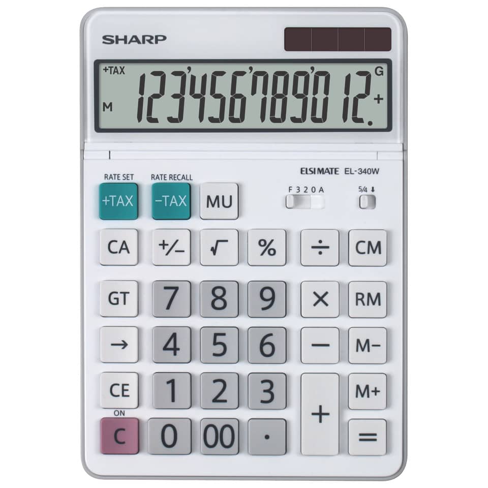 Taschenrechner, Schwarz/Weiß, Tastenfeld, Großes Display, Elektronische Rechenhilfe