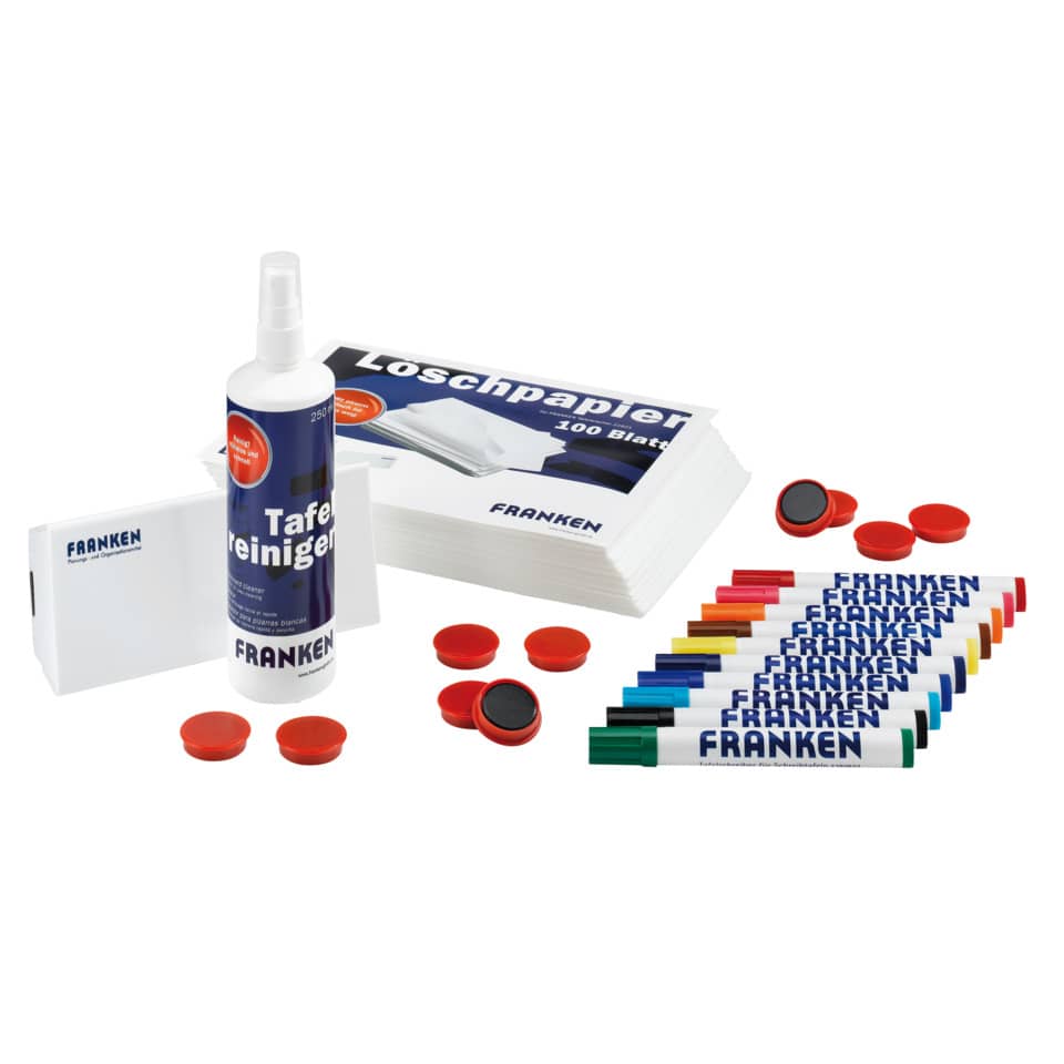 Klebstoff, Reinigungsset, Tafelreiniger, Wabenmittel, Markierstifte