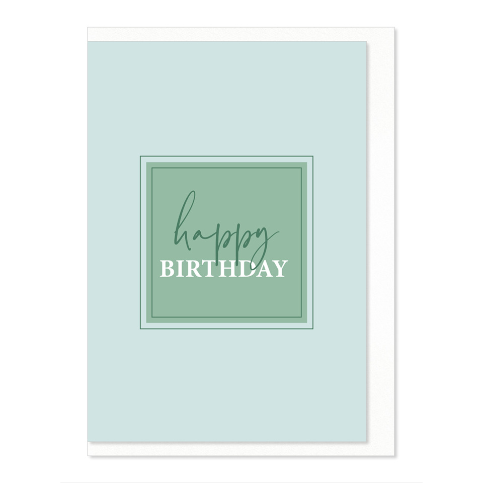Geburtstagskarte, grüne Quadrate, minimalistisches Design, Pastellblau, Textkarte