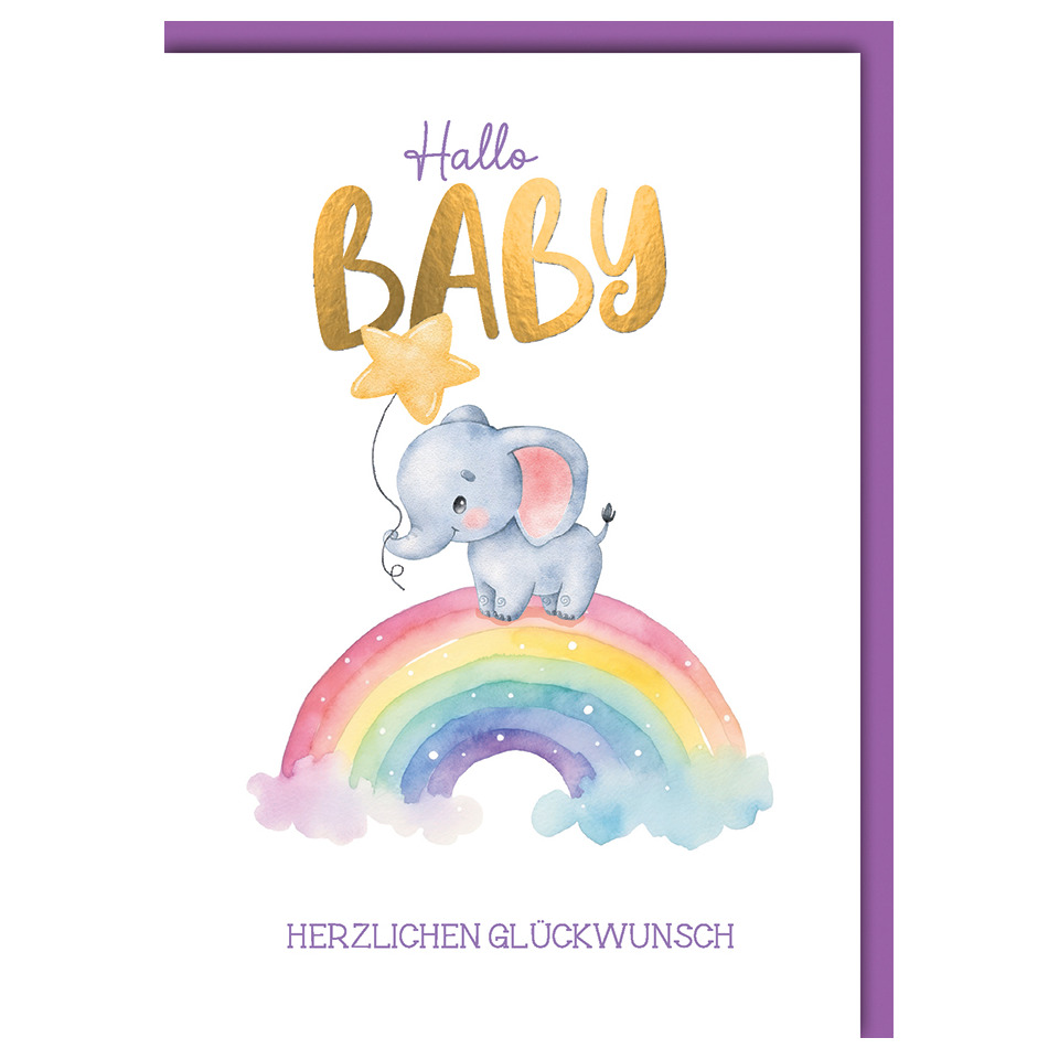baby, elephant, Regenbogen, Karte, pink-blau-grau