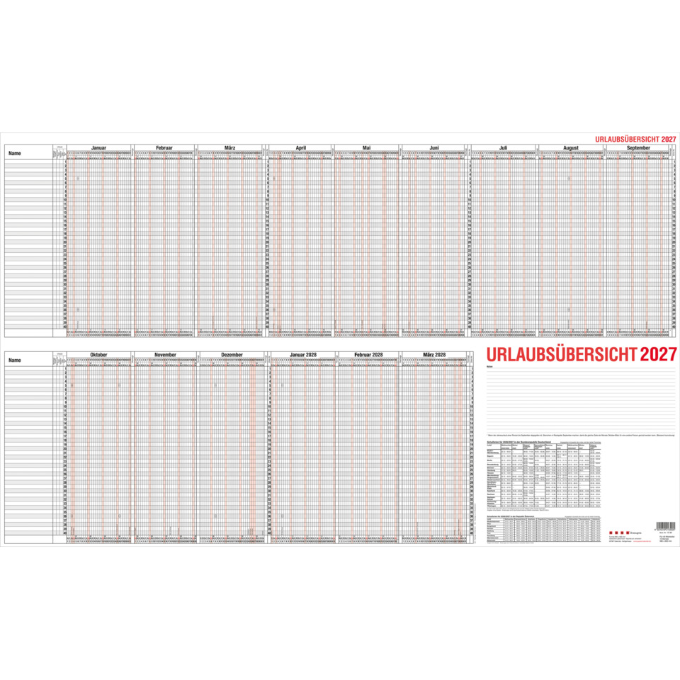 kalender, übersicht, jahr 2027, monatskalender, papierprodukt