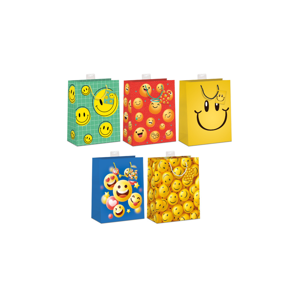 Emojis, Glückliche Gesichter, Geschenkbeutel, Emoticon-Muster, Smileys