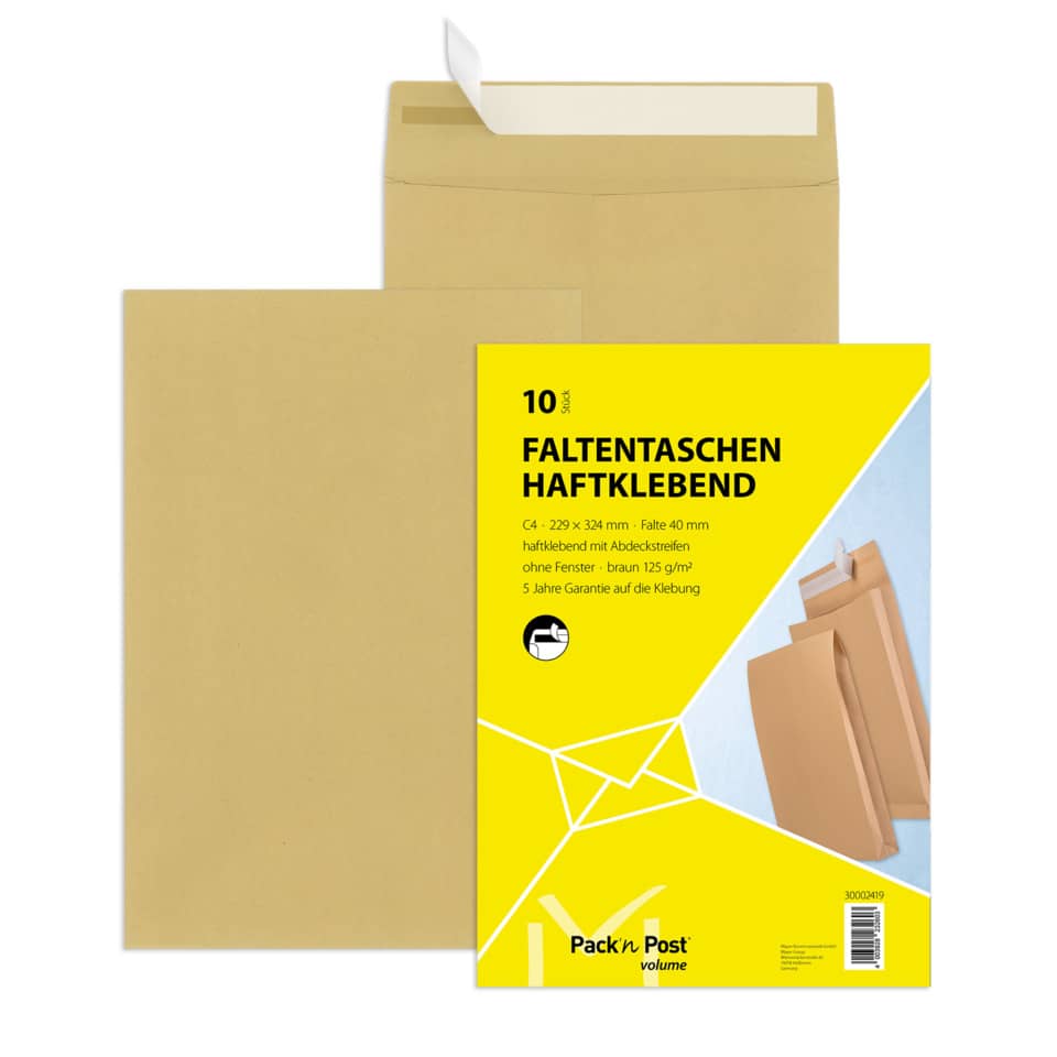 Faltentaschen, Haftkleber, Paketumschlag, Pack'n Post, Brieftasche?