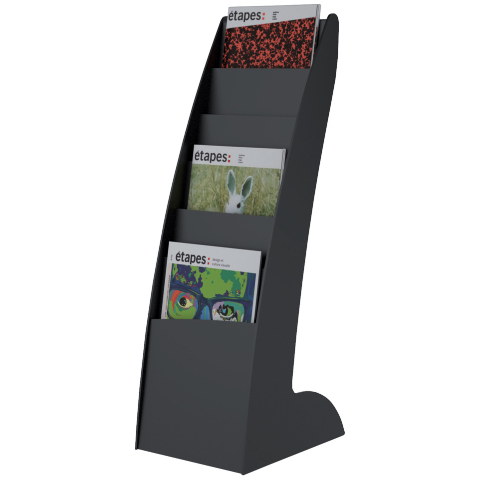 Magazine rack, Brochure rack, Literature stand, Slim shelf, Black display