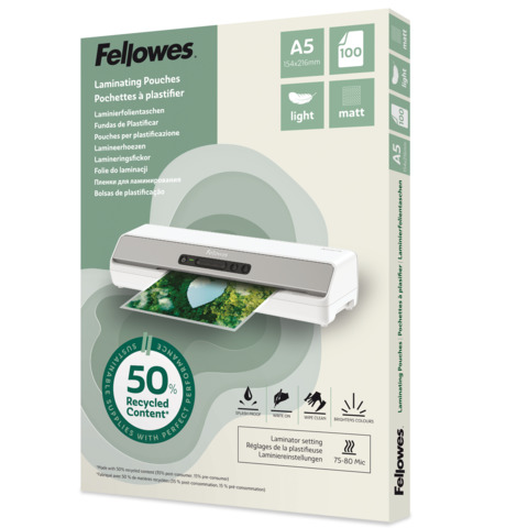 Laminierhülle, A5, 2 x 80 µm, 100 Stück, matt transparent FELLOWES 100143437