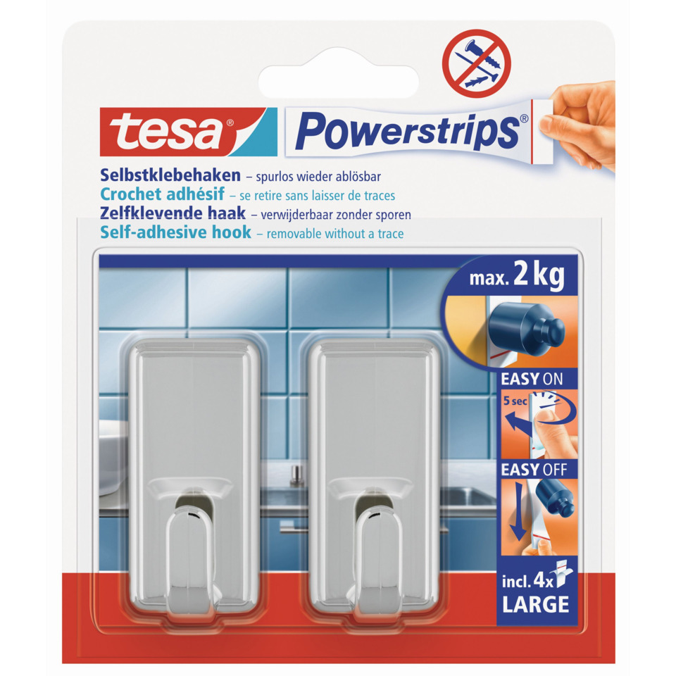 Self-adhesive hook, Powerstrips, 2 kg, Badzimmer, Doppelhaken