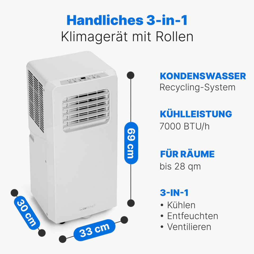 Klimagerät, Kühlleistung, BTU/h, Kondenswassern, Luftkühlung
