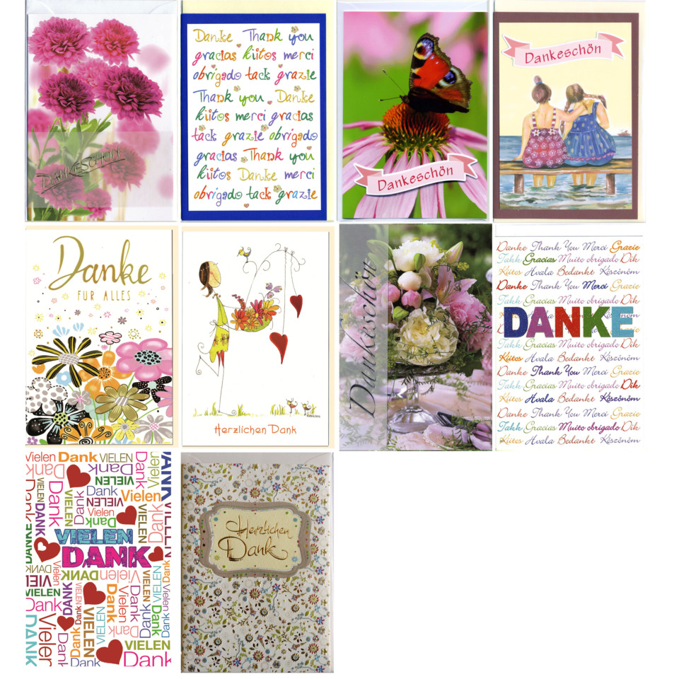 Dankekarten, Dankeschön, Blumen, Herz, Florale Muster