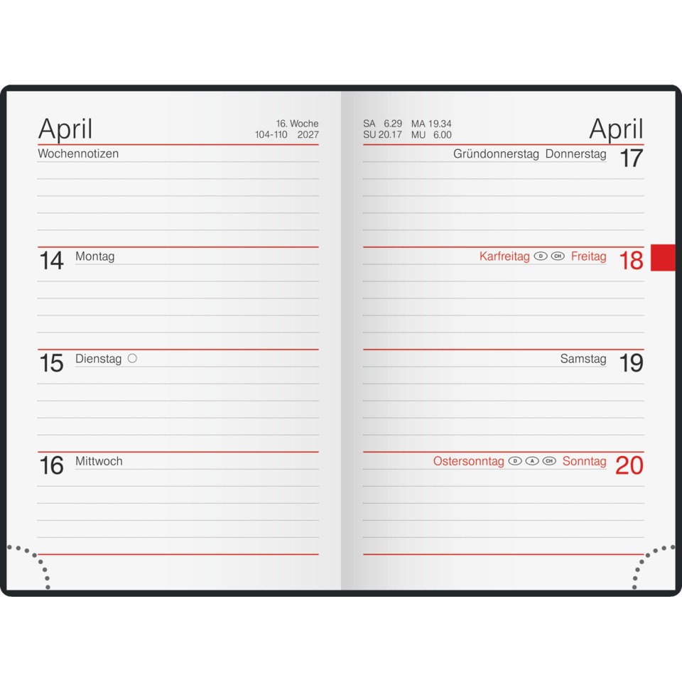 notebook, planer, kalender, woche, April