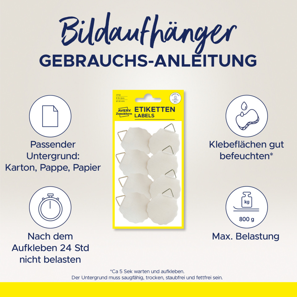 Etiketten, Labels, Größe, Klebeflächen, Max. Belastung