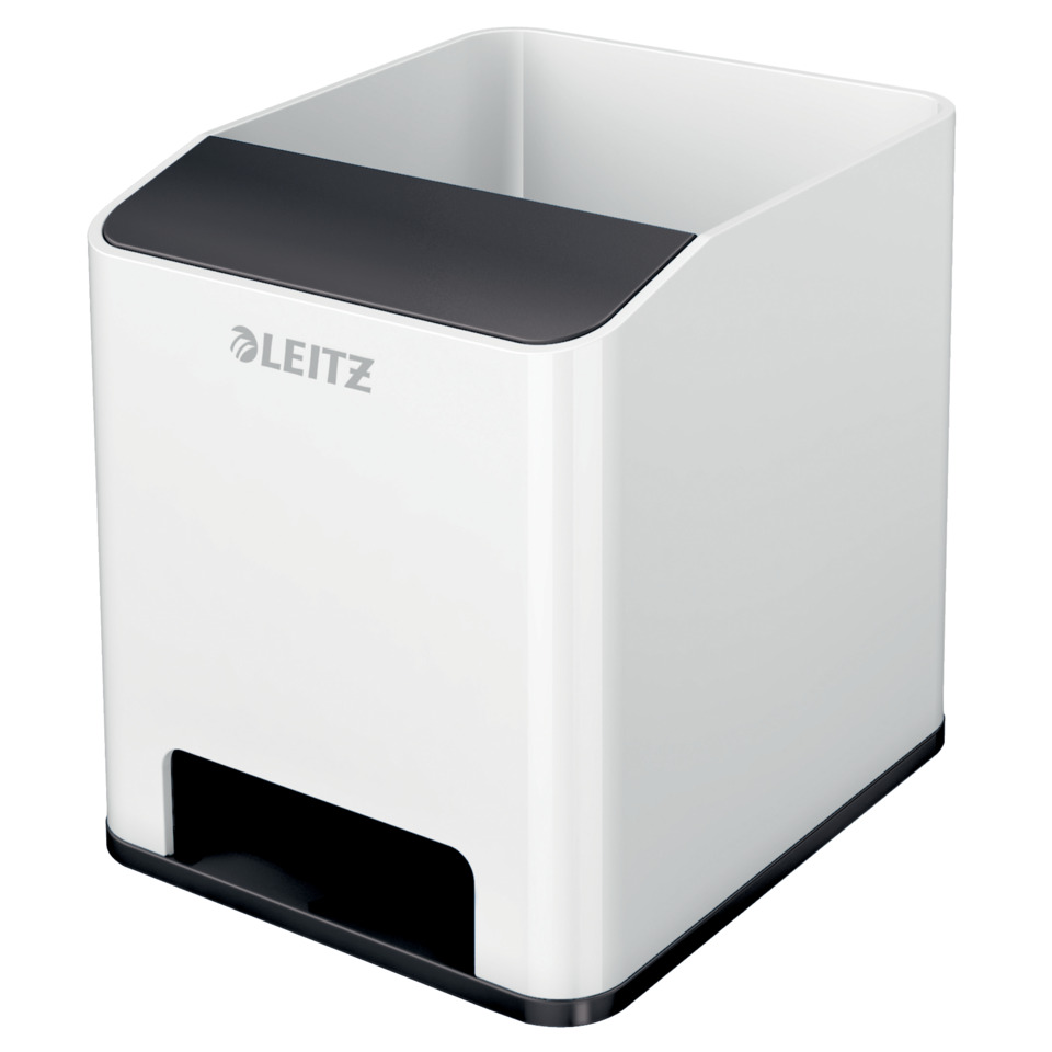 Schreibtisch- Müllbehälter, Mülleimer, Kleiner Abfallsammler, Haushaltsbehälter, Bad- oder Küchenbehälter, Toaster, Küchengerät, weiß, schwarze Abdeckung, kompakt