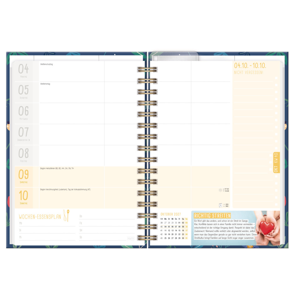 Tagesplaner, Notizblock, Spiralbindung, Kalenderseiten, Zubehör