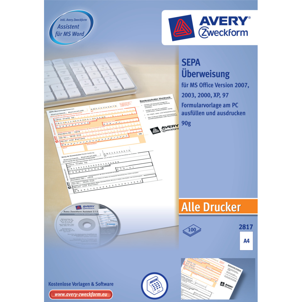 Druckervorlage, Formular, Office-Software, A4, CD-ROM