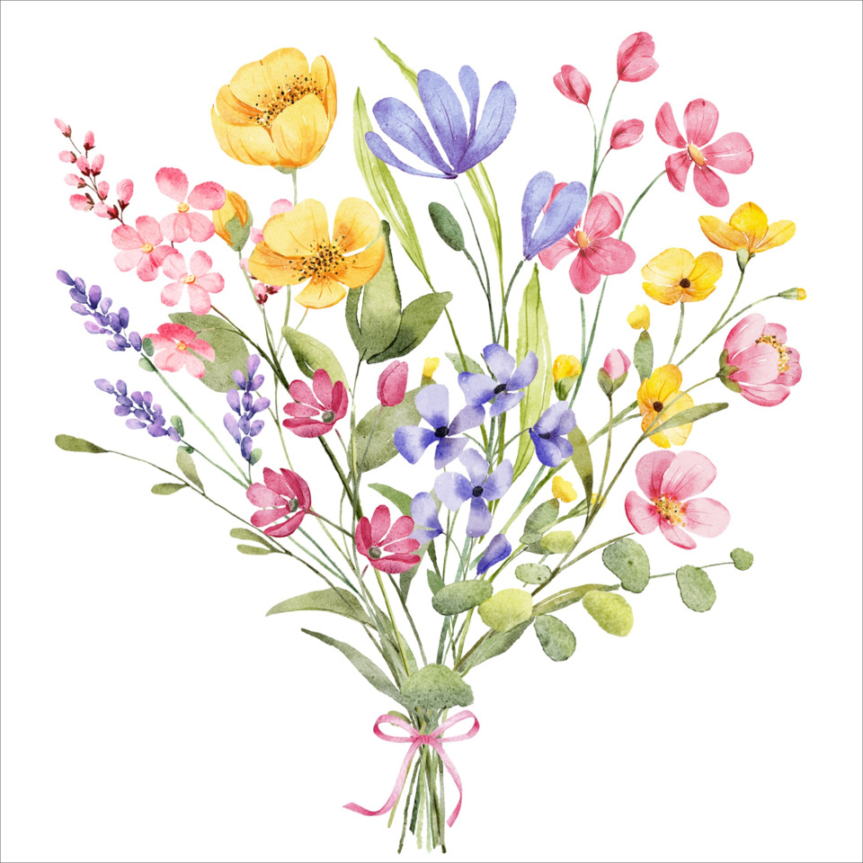 Blumenstrauß, Wiesenblumen, Bouquet, Aquarell, Farbenfroher Blumenstrauß