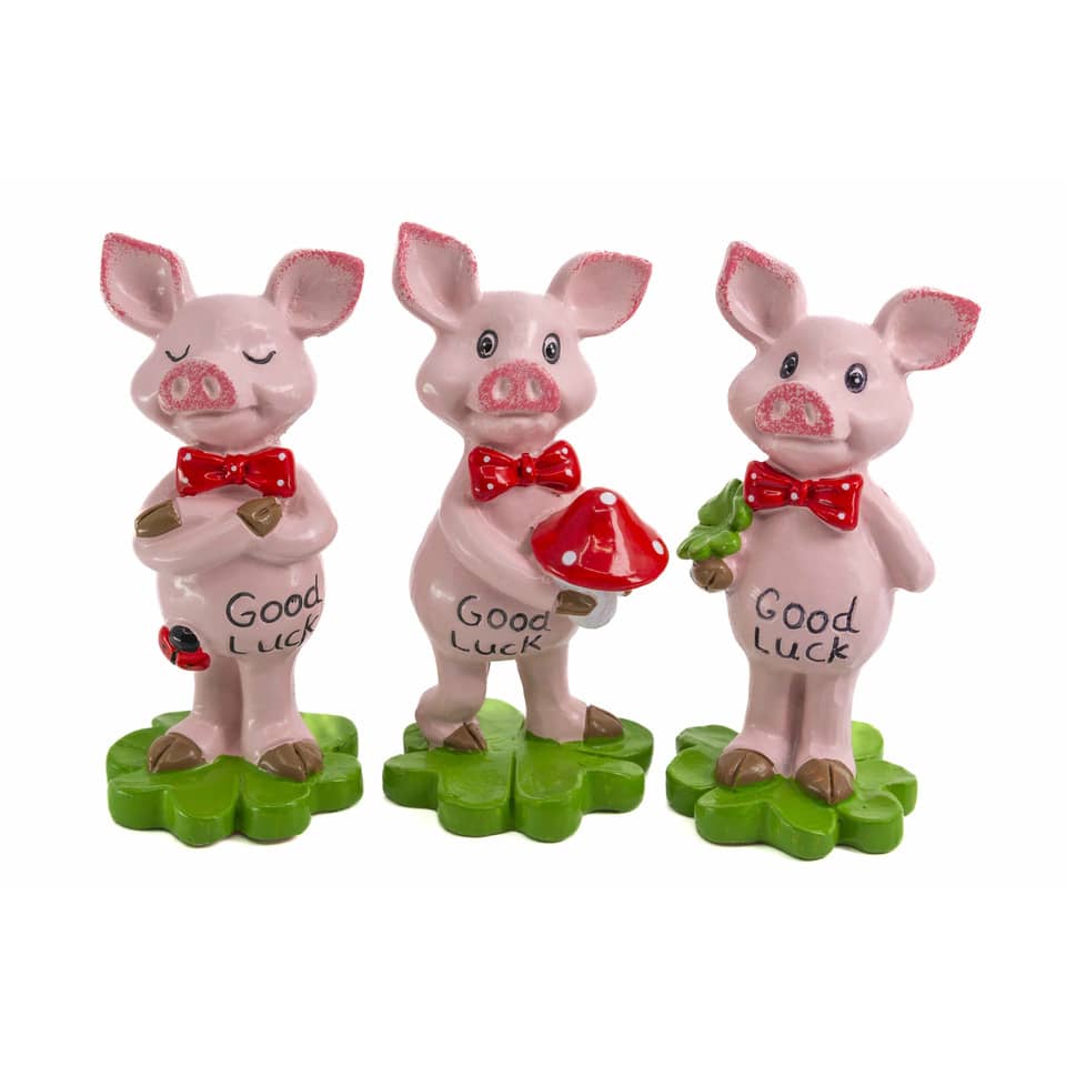 Schweinchen, Figur, Miniatur, Grüner Sockel, Good Luck
