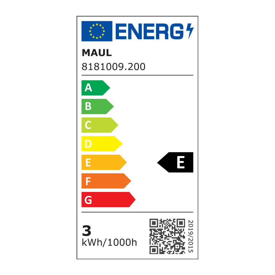 Energieetikett, kWh/1000h, A+ bis G, Energiemaserung, QR-Code
