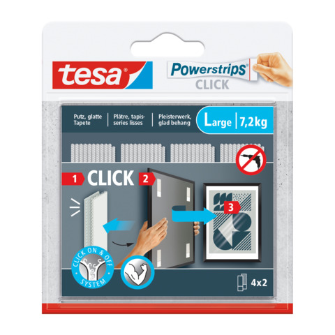 Powerstrips CLICK Klettbandstreifen, L, 85 x 20 mm, 7,2kg, schwarz, 4x2 Stück TESA 77722-00000-00