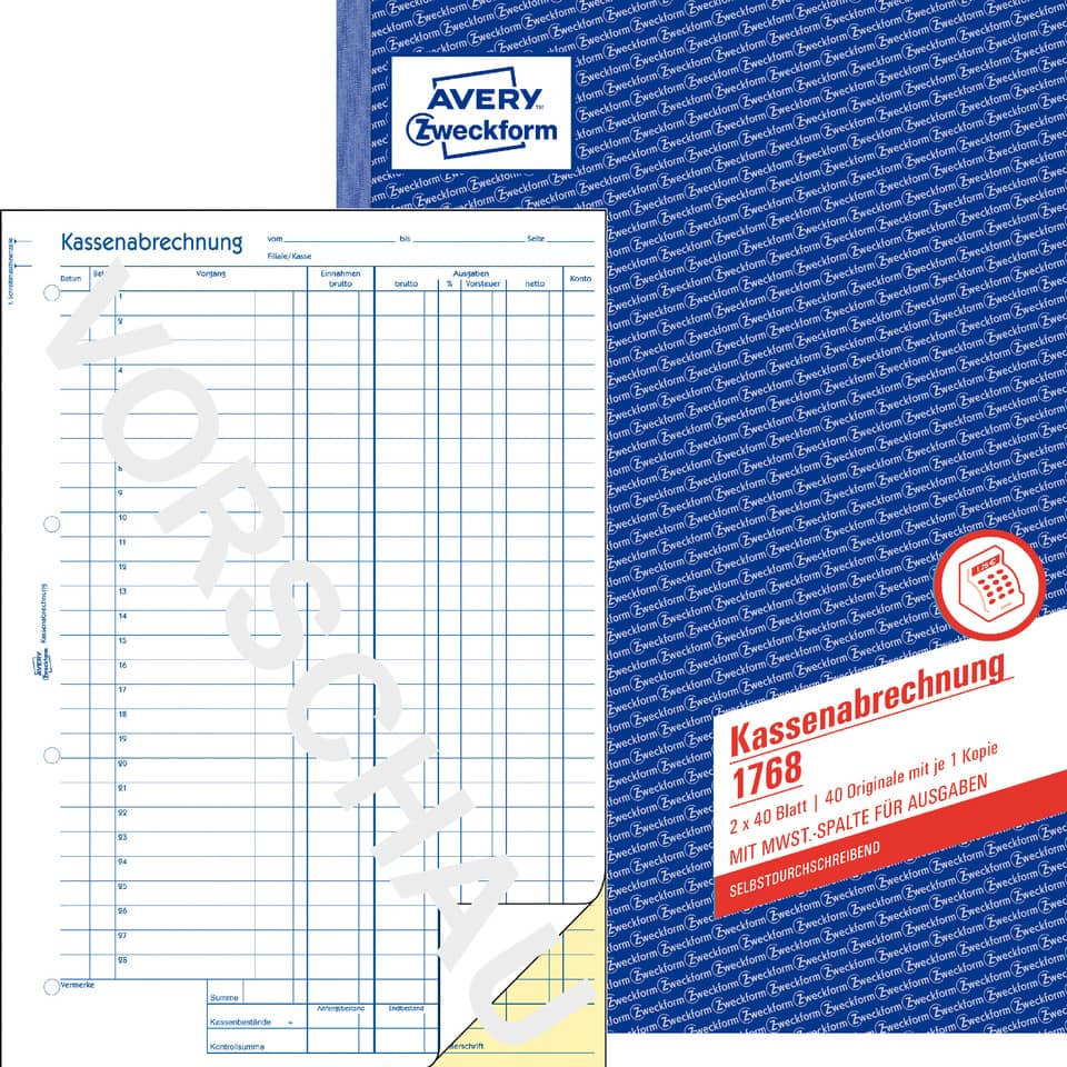Kassenabrechnung, Abrechnungsformular, Kassenblatt, Buchführung, Rechnungsformular