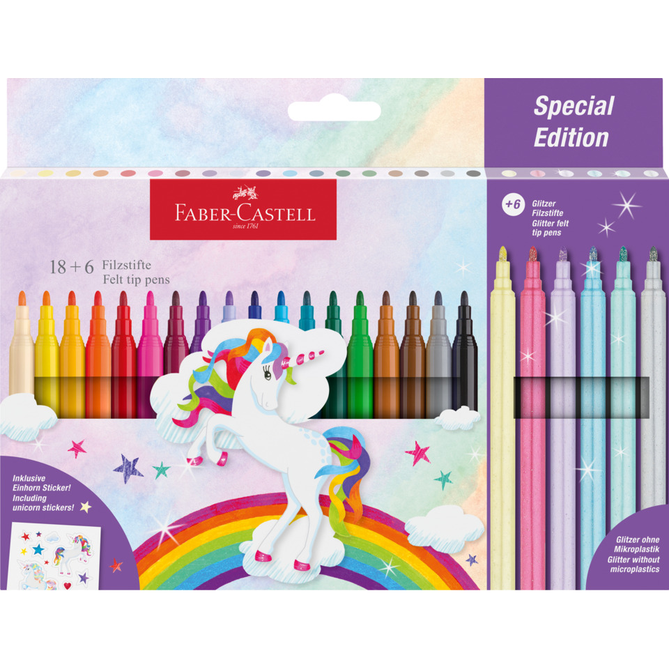 Filzstifte, Buntstifte, Farbpalette, Einhorn, Glitzer