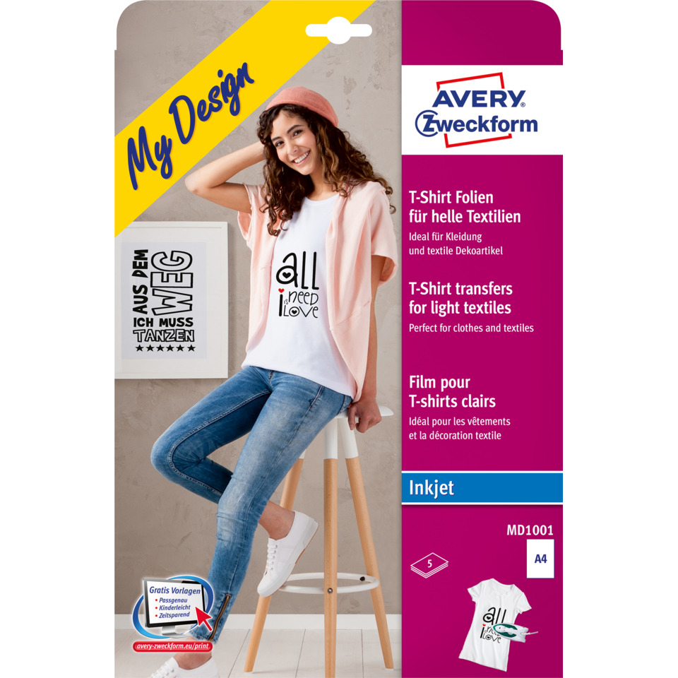 T-Shirt Transfer, Textiltransfer, A4-Blatt, Stoff-Dekoration, Bedrucktes T-Shirt