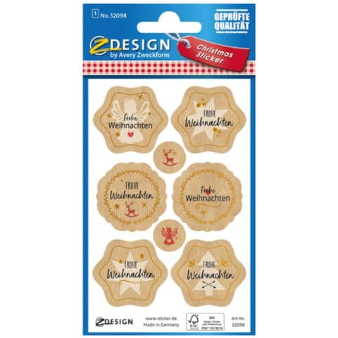 Weihnachtssticker Frohe Weihnachten, 8 Stück AVERY ZWECKFORM 52098